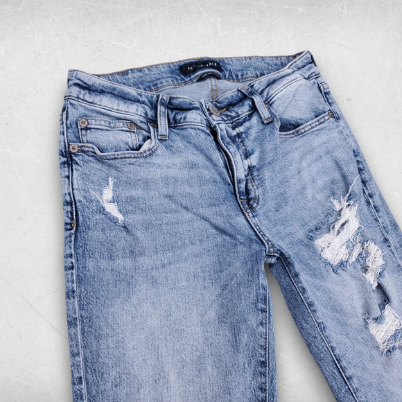 Aeropostale Low Rise Flare Jeans Women 6R Med Blue Distressed Boho Retro Hippie - Picture 9 of 11